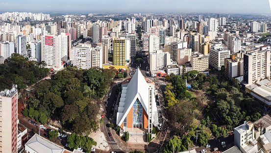 View from the top of the city of Londrina with parks and church. Londrina Cathedral and square - Londrina - Paraná