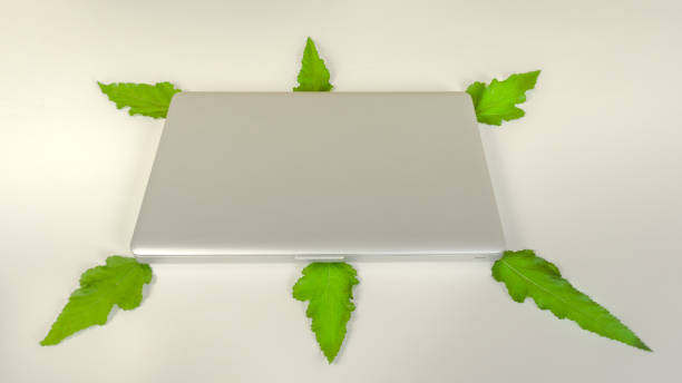 Old laptop computer isolated on white background