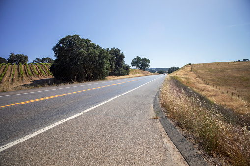 Low angle shot of a two lane highway