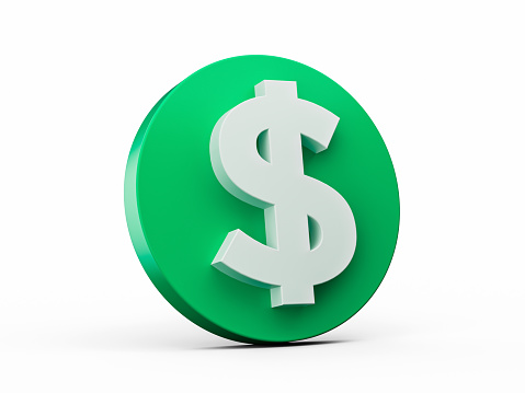 Dollar Sign Isolated Dolar symbol on Round green icon 3D rendering