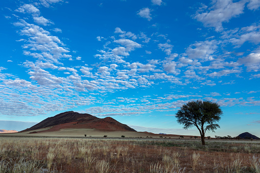 White altocumulus clouds against blue sky Greenfire Desert Lodge Namibia