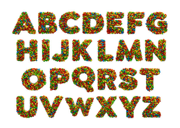 alfabeto a to z colorful jelly beans letter rainbow caramelle colorate jelly beans a b c d e f g h i j k l m n o p q r s t u v w x z 3d illustrazione - letter h letter a letter t letter e foto e immagini stock