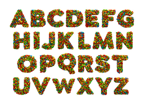 Alphabet A to Z Colorful Jelly Beans Letter Rainbow Colourful candies jelly beans A b c d e f g h i j k l m n o p q r s t u v w x z 3d illustration