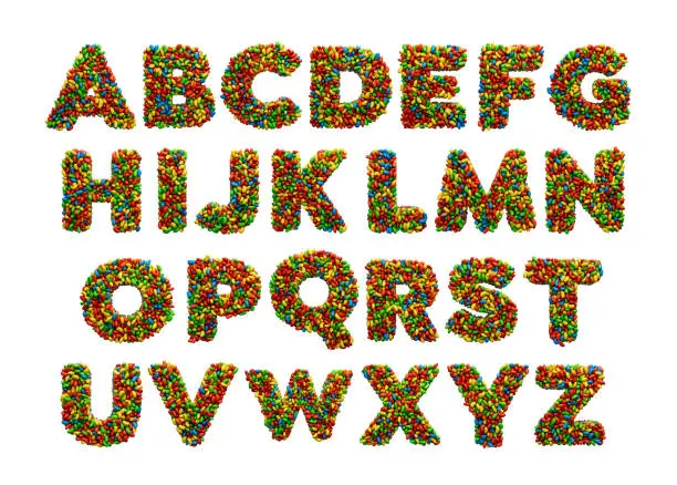 Photo of Alphabet A to Z Colorful Jelly Beans Letter Rainbow Colourful candies jelly beans A b c d e f g h i j k l m n o p q r s t u v w x z 3d illustration