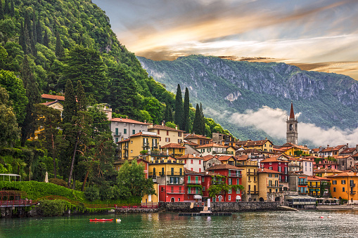 Como lake, Varenna town sunsrt view, Italy, Lombardy