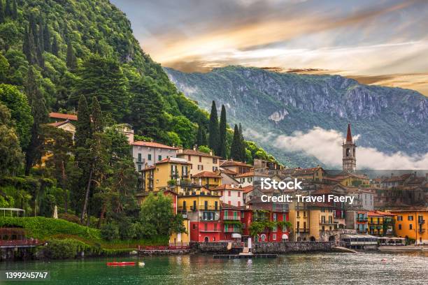 Como Lake Varenna Town Sunsrt View Italy Lombardy Stock Photo - Download Image Now