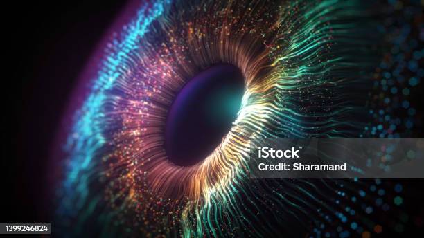 Digital Eye Wave Lines Stock Background Stock Photo - Download Image Now - Eye, Technology, Futuristic