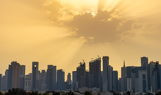 Doha,Qatar- May 15,2022 :View Doha of Skyline in the morning from Qatar grand mosque.