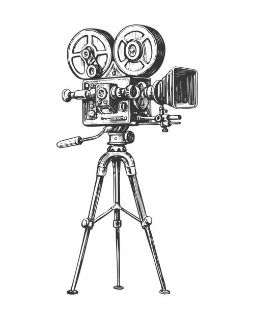 Retro Film Camera With Film On Tripods Hand Drawn Video Camera Vintage  Vector Illustration-vektorgrafik och fler bilder på Filmkamera - iStock