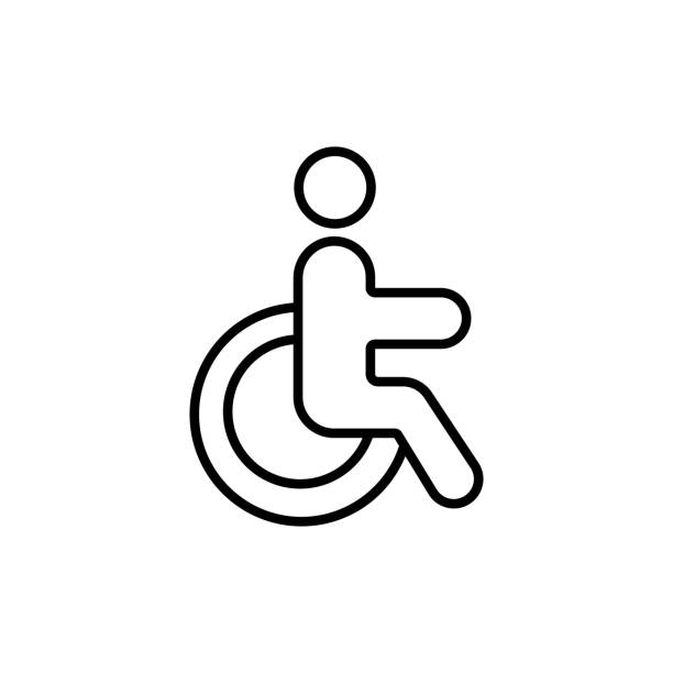 Man in a wheelchair black line icon. Disabled, handicap sign. Trendy flat isolated outline symbol, used for: illustration, infographic, logo, app, banner, web design, dev, ui, ux, gui. Vector EPS 10 Man in a wheelchair black line icon. Disabled, handicap sign. Trendy flat isolated outline symbol, used for: illustration, infographic, logo, app, banner, web design, dev, ui, ux, gui. Vector EPS 10 handicap logo stock illustrations