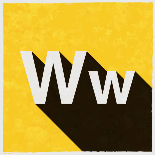 istock Letter W - Uppercase and lowercase. Icon with long shadow on textured yellow background 1399249774