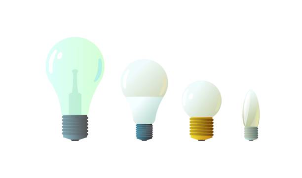 istock Set of Glass electric light bulb. Lighting device. Energy Saving Technologies. Isolated on white background. Vector 1399249903