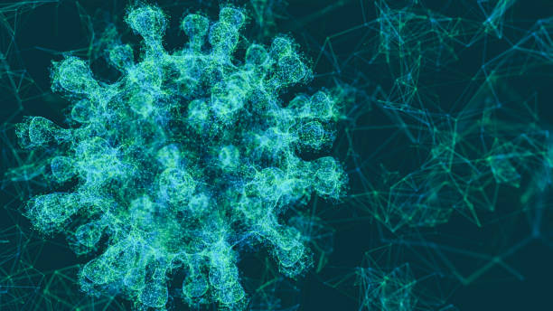 istock Blue Plexus, Polygonal Virus. Flu, HIV Coronavirus Covid-19 Epidemic - 3D Illustration 1399250152