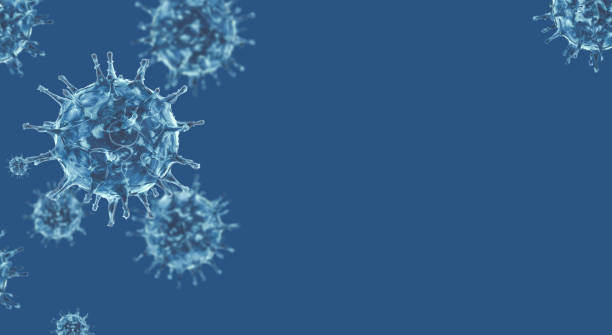 istock Blue Virus Empty Space Background. Coronavirus Covid-19 Epidemic - 3D Illustration 1399250236
