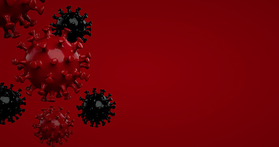 Red And Black Virus. Covid Pandemic, 2019-nCoV. New Coronavirus Delta Variant. HIV Coronavirus, Flu. Empty Space Background.