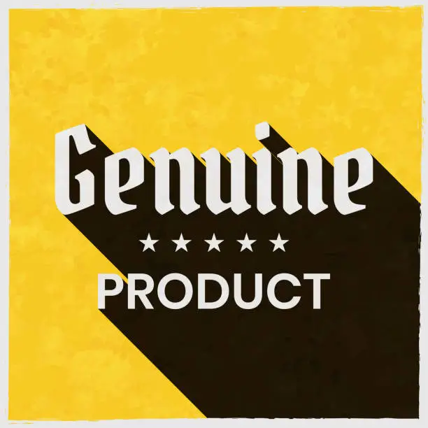 Vector illustration of Genuine Product. Icon with long shadow on textured yellow background