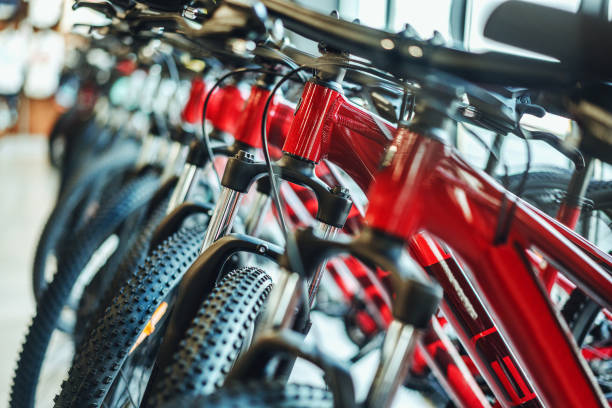 istock Bicycles parked in a bike shop 1399251287