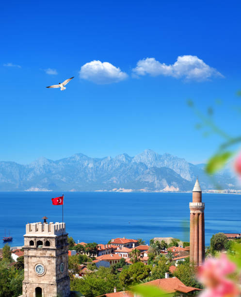High angle city view of Antalya Old Town, Turkey stock photo