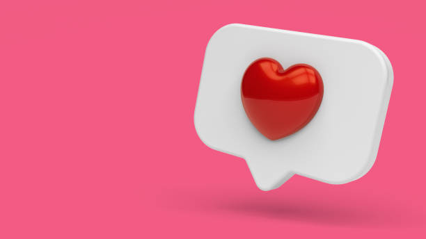 Shiny Red 3D Heart Speech Bubble Emoticon Icon Isolatedon Background stock photo
