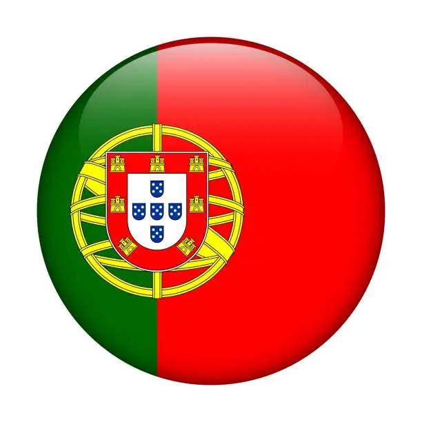 Vector illustration of Portugal National flag. Vector icon. Glass button for web, app, ui. Glossy banner.