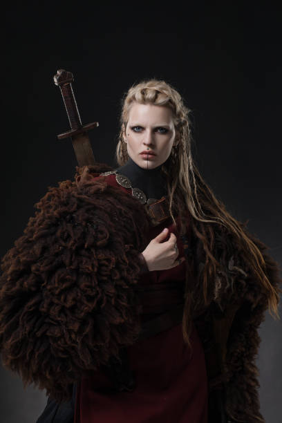istock Weapon wielding Russian viking warrior queen in studio shot 1399257095