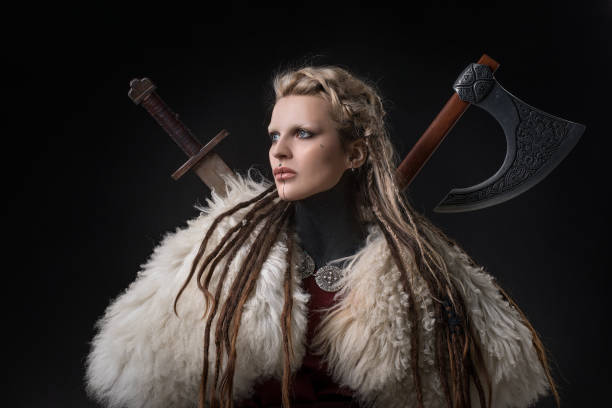 istock Weapon wielding Russian viking warrior queen in studio shot 1399257193