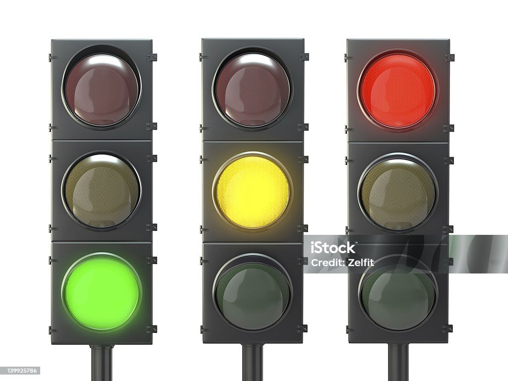 Set of traffic lights Set of traffic lights with red, yellow and green lights isolated on white background Stoplight Stock Photo