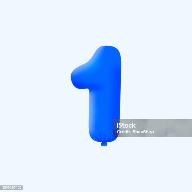 Blue 3d Number 1 Balloon Realistic 3d Helium Blue Balloons Stock