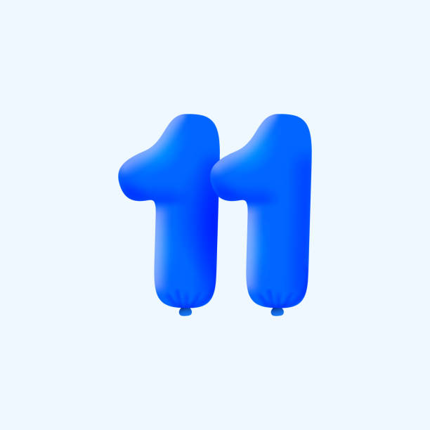 blau 3d nummer 11 ballon realistisch 3d helium blaue ballons. - number 11 stock-grafiken, -clipart, -cartoons und -symbole