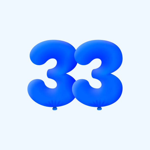 Blue 3D number 33 balloon realistic 3d helium blue balloons. Blue 3D number 33 balloon realistic 3d helium blue balloons. Vector illustration design Party decoration, Birthday,Anniversary,Christmas, Xmas,New year,Holiday Sale,celebration,carnival,inflatable number 33 stock illustrations
