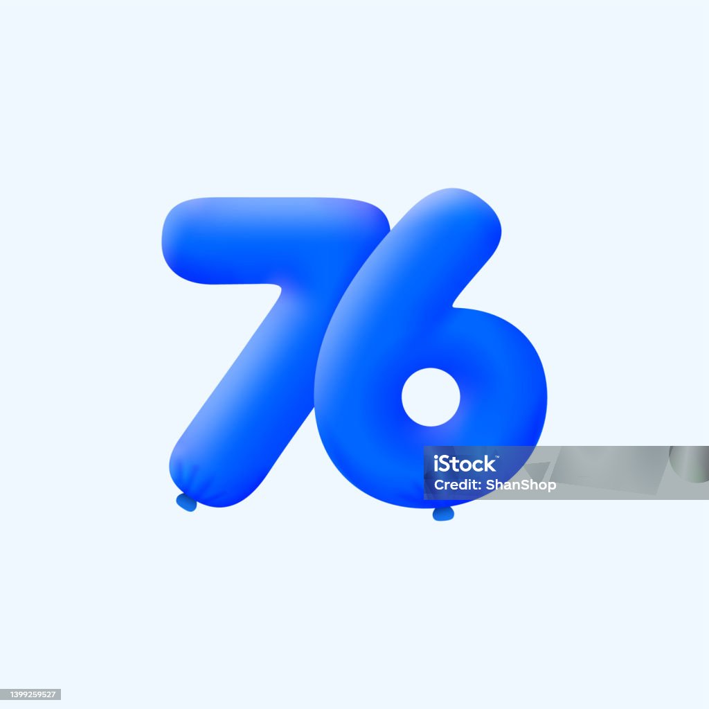 Blue 76 Blue 3d Number 76 Balloon Realistic 3d Helium Blue Balloons Stock ...