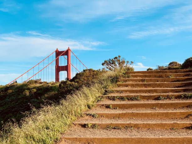 golden gate bridge, mill valley view point - national recreation area - fotografias e filmes do acervo