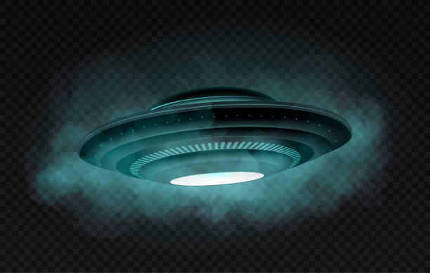 Unidentified flying object Unidentified flying object. Alien flying saucer, futuristic vehicle and innovation. Space and galaxy, universe. Extraterrestrial life and human abduction. Realistic isometric vector illustration spaceship stock illustrations