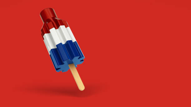Shiny Red White Blue 3d Bomb Pop Popsicle Isolated on Background with Clipping Path stock photo