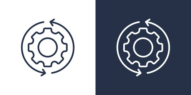 ilustrações de stock, clip art, desenhos animados e ícones de gears and rotating arrow icon - bicycle gear