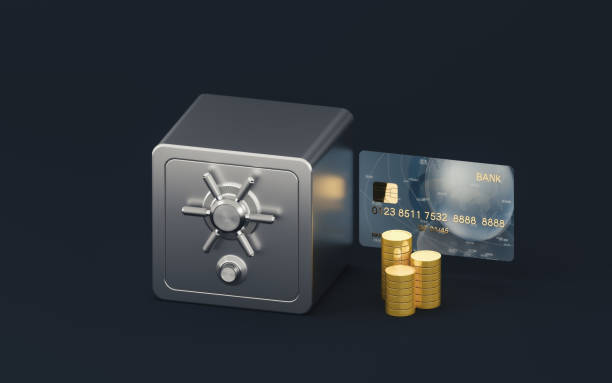 istock Gold coins and safe box with dark background, 3d rendering. 1399281575
