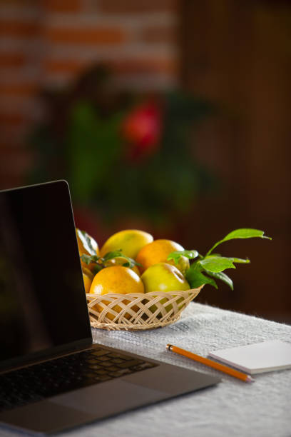 istock Work station with computer in home and garden 1399284350