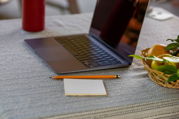 istock Work station with computer in home and garden 1399284357