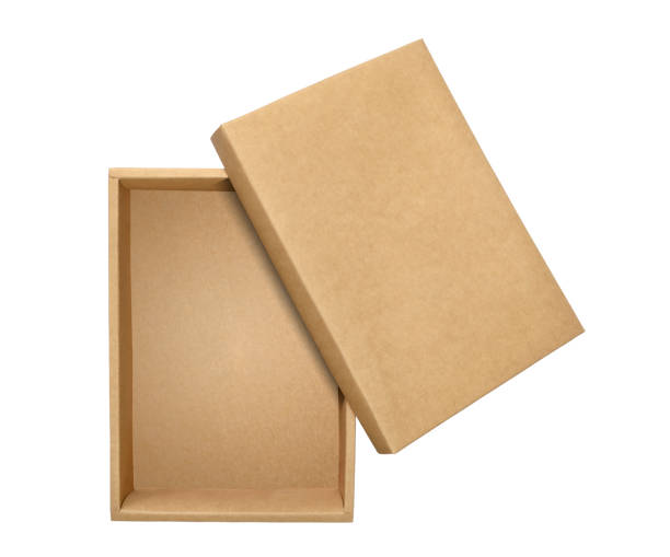 istock Cardboard box with brown lid isolated on white background. Lid open box. 1399284411