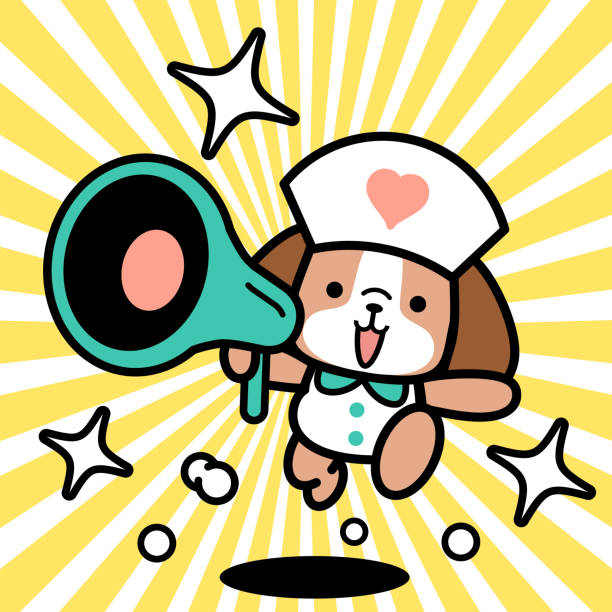 A cute dog nurse is holding a megaphone and running toward the camera Cute animal characters vector art illustration.
A cute dog nurse is holding a megaphone and running toward the camera. rescue dogs stock illustrations