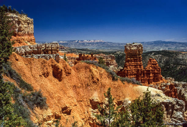 Bryce Canyon National Park - Colorful Formations Frame Distant Pink Cliffs - 1998