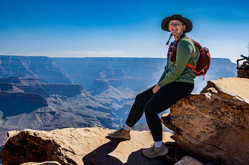 Taking a break at Ooh Aah Point on the Kaibab Trail in Grand Canyon National Park, Arizona.