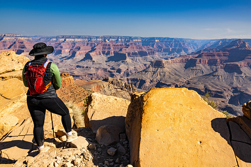 Taking in the view along the Kaibab Trail in Grand Canyon National Park, Arizona.