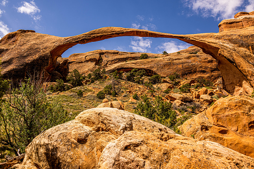 A view of Landscape Arch in Arches National Park, Utah.