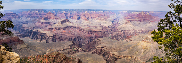 A panorama of the Grand Canyon from the Geology Museum in Grand Canyon National Park, Arizona.