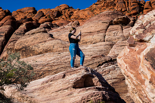Taking a photo with a cell phone in Red Rock Canyon National Conservation Area, Nevada.