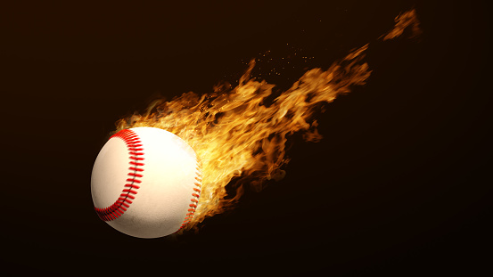 baseball Football on fire bright flame on the black background