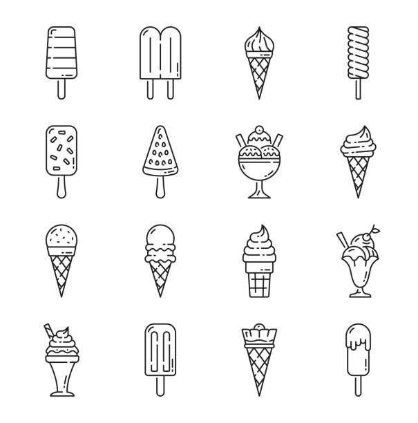 ilustrações, clipart, desenhos animados e ícones de ícones de sorvete de comida de sobremesa congelada - soft serve ice cream