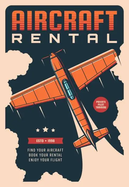 Vector illustration of Aircraft rental service vintage poster, old plane