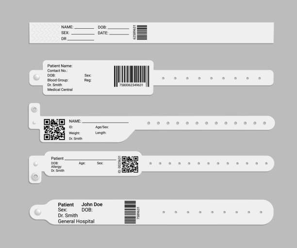 의료 병원 팔찌 또는 팔찌 모형 - bar code medicine healthcare and medicine label stock illustrations